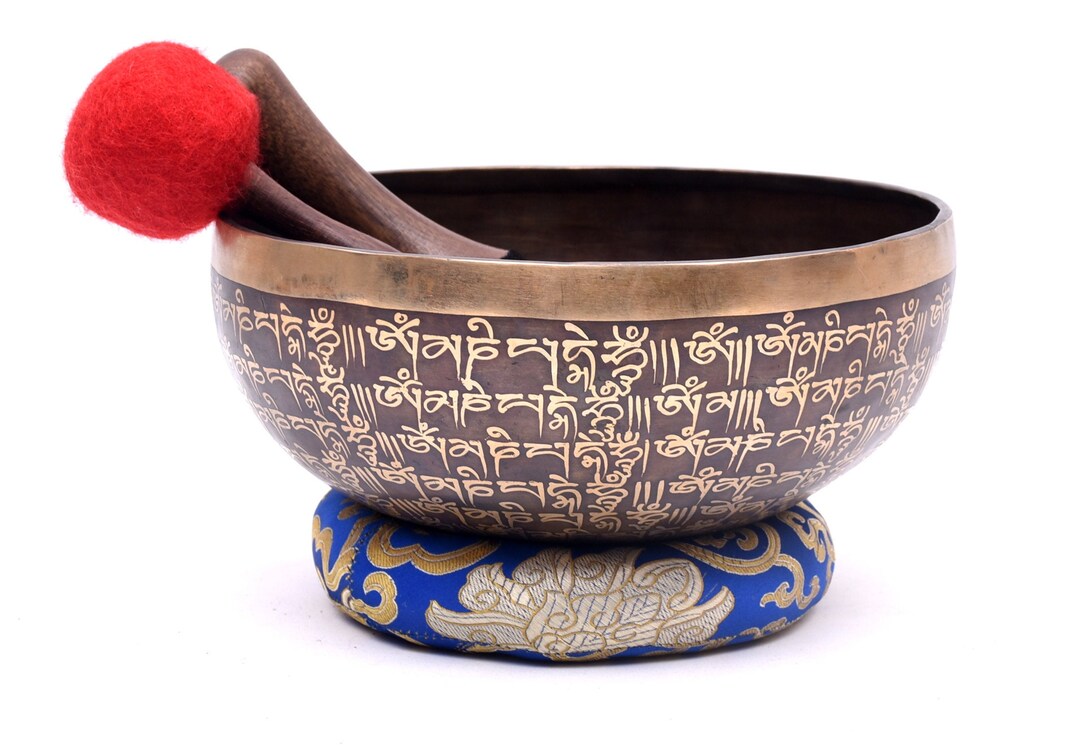 9 Inches Full Mantra Singing Bowl - Tibetan Mantra Carving - Chakra ...