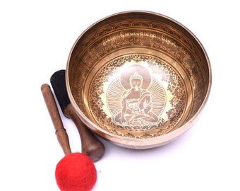 9 Inches Buddha Carving Singing Bowls - Tibetan Mantra Carved - Sound Healing Singing Bowl - For Meditation , Yoga Bowl - Handmade In Nepal