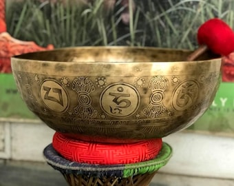 Extra large 20 inch Tibetan Singing Bowl- Special Carving Flower Of Life - Standing Bowls - Large Bowls for meditation healing session