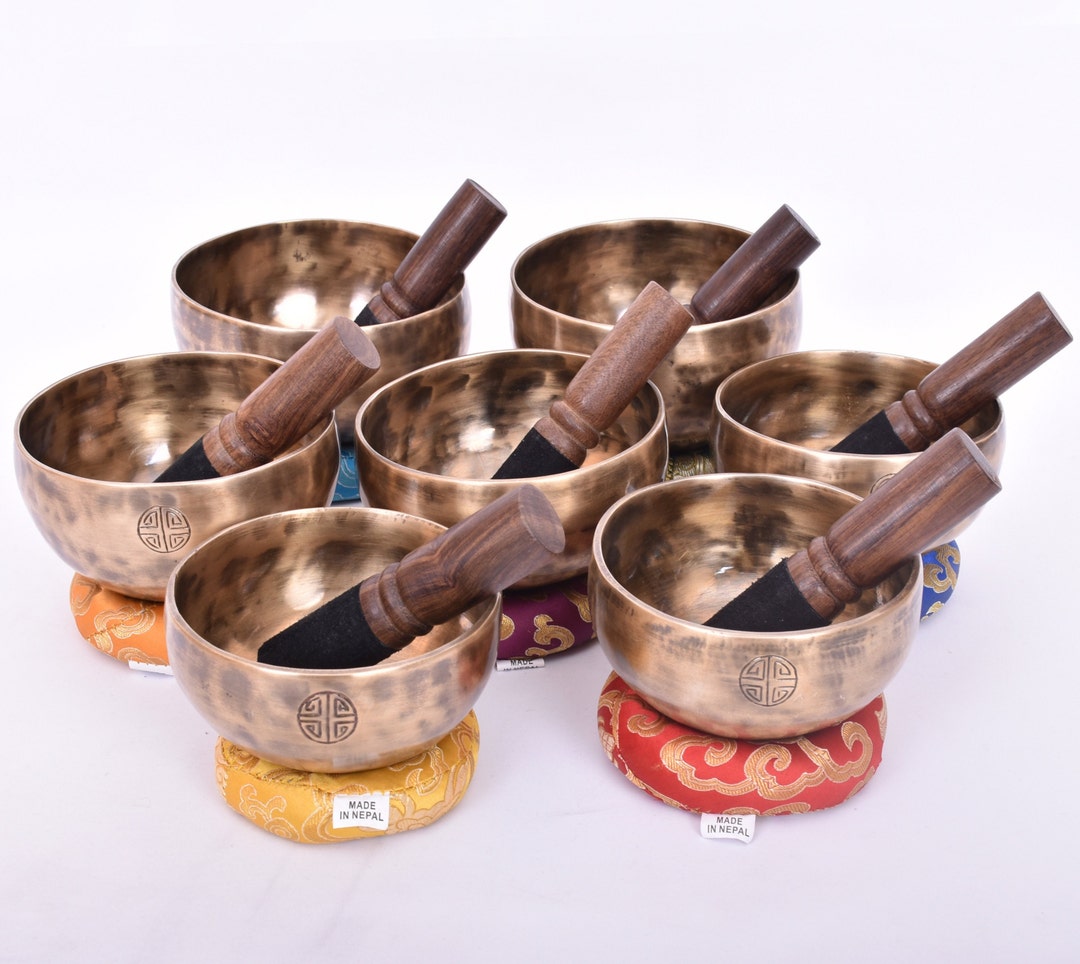 5 Inches Chakra Healing Full Moon Singing Bowl Set of 7 - Identical ...