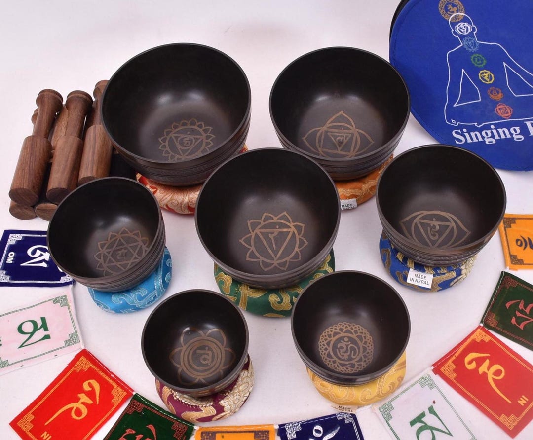 Natural Bronze Singing Bowl Set of 7 - Tibetan Singing Bowl for Sound ...