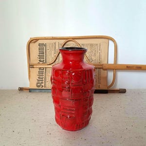 Vintage Red Ceramic Table Vase / Vintage  Small  Flower Pot /  West Germany 70 Pottery