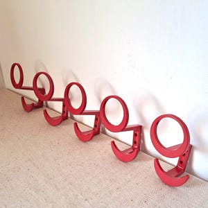 Vintage Plastic Wall Hangers - 5 Red Retro Hooks 1960 - Rustic  Wall Decor