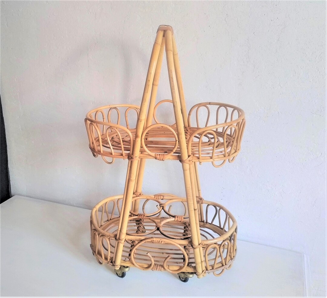 Vintage Rattan Serving Trolley / Mid Century Bar Cart / - Etsy Australia