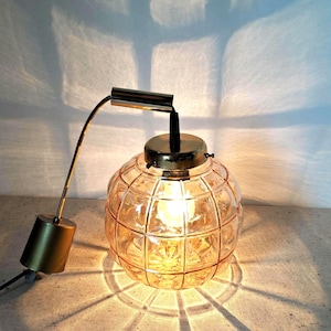 Vintage Amber Glass Pendant Lamp: MCM Rustic Hanging Light