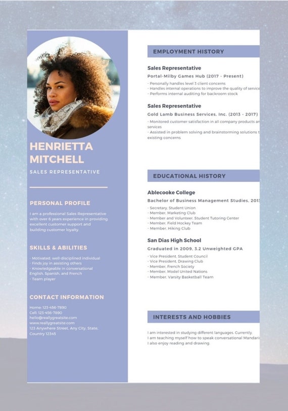 Sales Representative Cv/resume Template Etsy Sales Representative Cv/resume Template Etsy