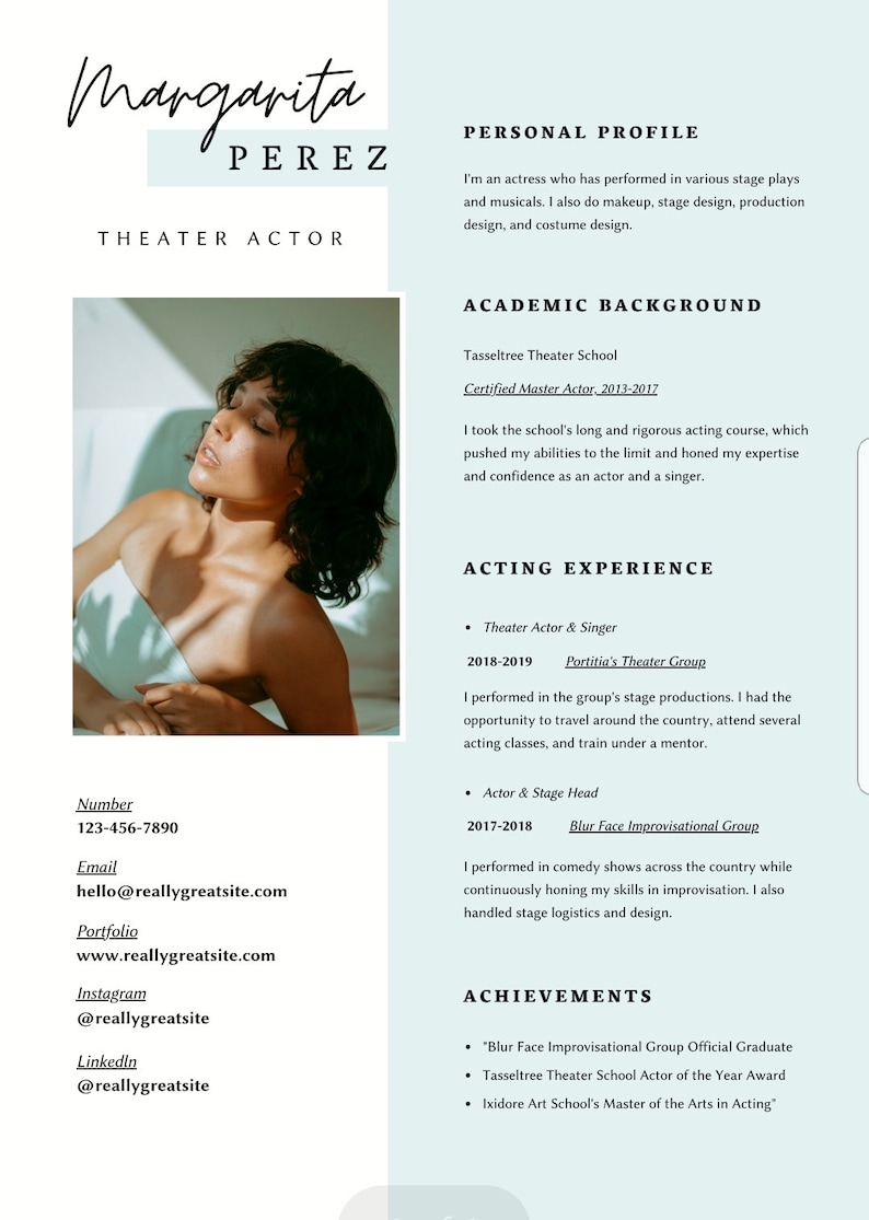 Professional Actors Resume Template Etsy