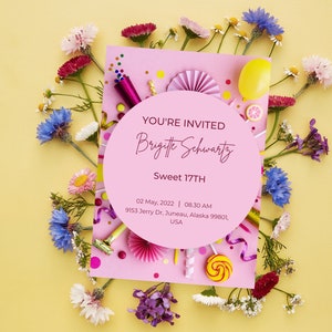 Pink Birthday Invitation Flyer Editable Shades of Pink Invitation, Agate Birthday Invitation, Printable