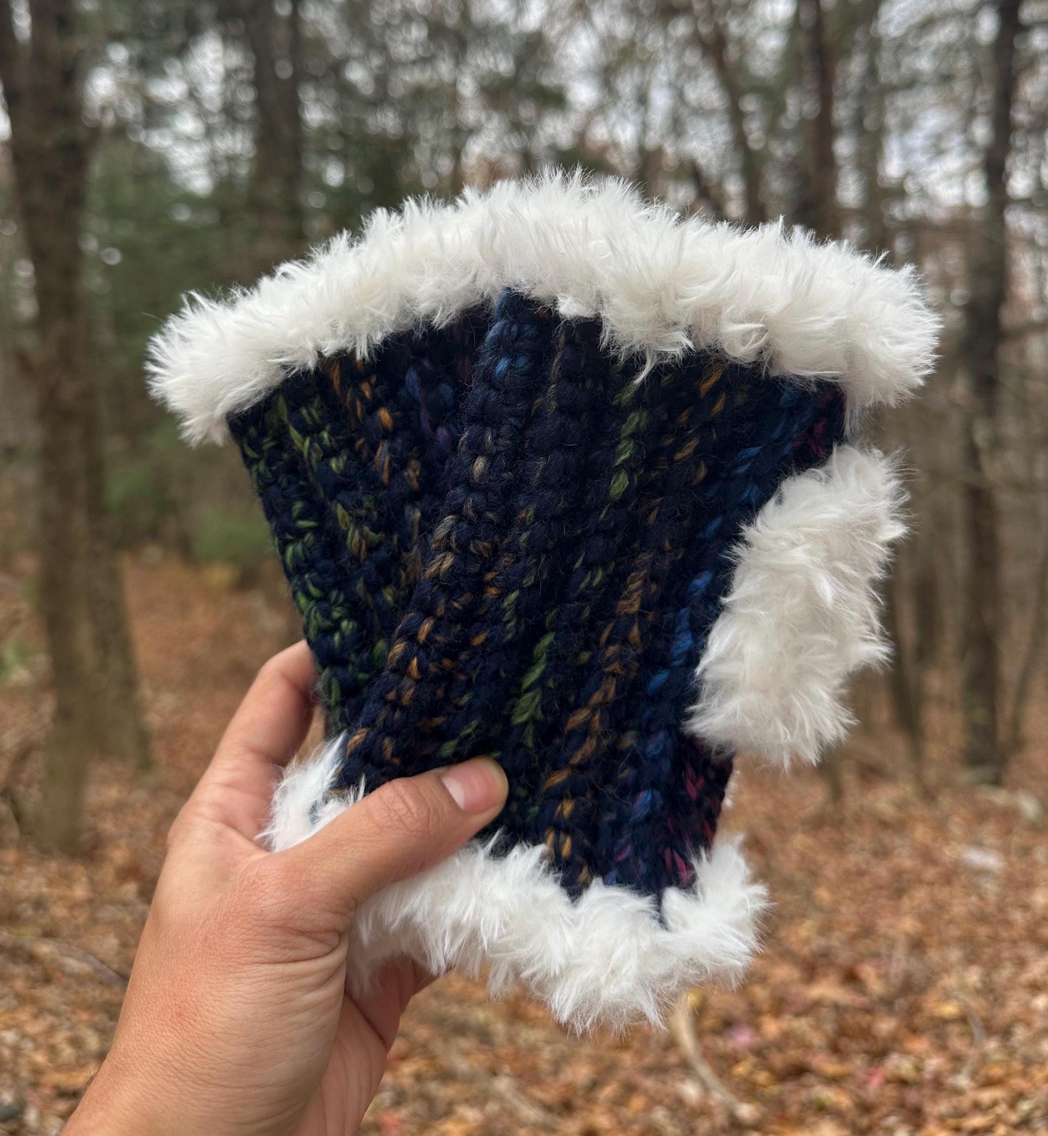 Crochet Wool Faux Fur Fingerless Gloves * Hand Warmers