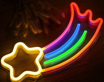 Rainbow Star / Neon Light (LED) para dormitorio, decoración de luz, luz arco iris estrella, habitación para niños, neon Rainbow Star Neon Sign Wall Light