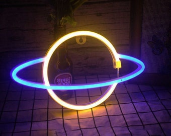 Neptune Planet / Mutlicolour Neon Light Sign (LED) para dormitorio, decoración de luz, Saturn Light, habitación para niños, Neon Jupiter, neon montaje en pared 