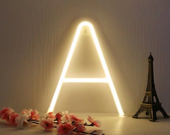 Letras y números de luz de neón blanco personalizado (LED) / letrero de neón personalizado, luces de nombre, luces de marry me, decoración de aniversario de bodas,