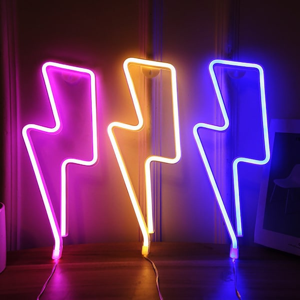 Fulmine / Luce al neon (LED), Luci segnaletiche per la decorazione del montaggio a parete, Decoro rosa, bianco, blu, Lampada a tuono, Decorazione della camera da letto, Luminoso