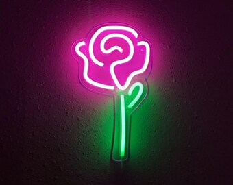 Gran luz de rosa / neón (LED), luces de muestra para la decoración de montaje en la pared, luz de noche para el dormitorio, lámpara de flores, arte acrílico colgante