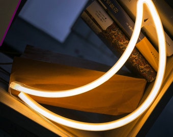 Relámpago, Luna, Luz de nube / neón (LED) para el dormitorio, Decoración de luces de arte de letreros, Habitación para niños, Montaje en pared para decoración junto a la cama Blanco cálido