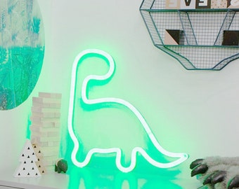 Neon Sign Dinosaur (LED) | Art for Wall and Bedroom, Night Light Plug in for Toddlers and Kids, Neon Wall Mount, Bedroom/Party Neon Dino