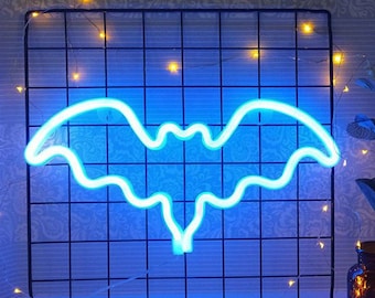 Flying Bat / Blue Neon Lights Sign (LED) para dormitorio, decoración de luz, bat light, habitación para niños, luz de dormitorio, murciélago de neón, montaje en pared de neón