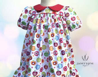 Apple Dress - Back to School Dress - Apple Orchard Dress - Preschool Apple Dress - Red & Green Apples Dress - Girl's Dress size 3T