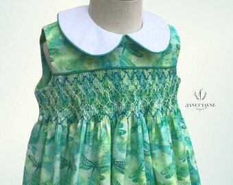 Vestido fruncido a mano - Vestido veraniego fruncido - Vestido con cuello Peter Pan - Vestido de cumpleaños fruncido - Vestido escolar fruncido - Vestido de retrato - Talla 3T