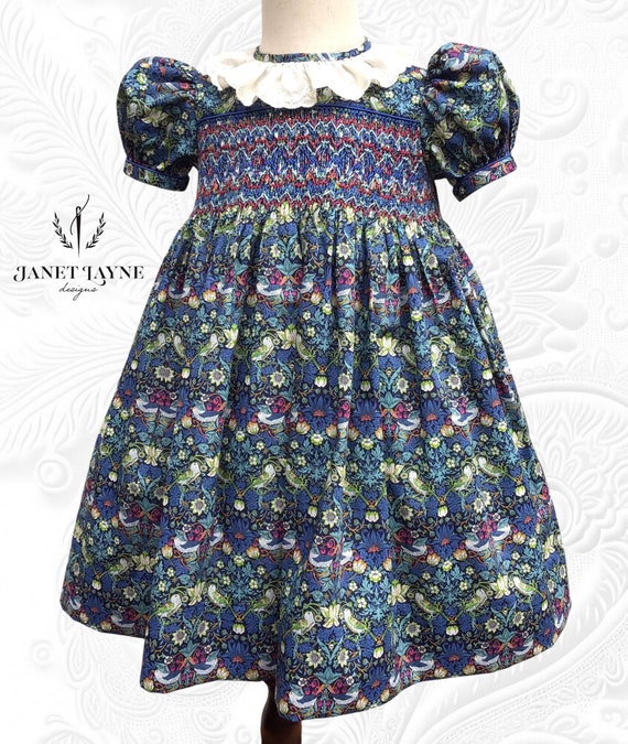 Smocked Liberty of London Dress - Hand Smocked Heirloom Dress - Smocked Liberty Tana Lawn Dress - Strawberry Thief Smocked Dress - Size 4 Smocked Liberty of London Dress - Hand Smocked Heirloom Dress - Smocked Liberty Tana Lawn Dress - Strawberry Thief Smocked Dress - Size 4