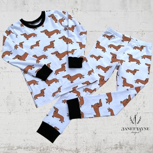 Dachshund Lounge Set - Dachshund Top & Pants - Girls Lounge Set - Dog Lounge Set - Dachshund Tee and Jogger Set - Size 6 and Made-to-Order