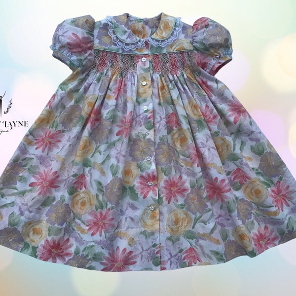 Sunset Bloom Hand-Smocked Cotton Dress