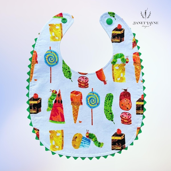 Raupe Nimmersatt Lätzchen - Raupe Nimmersatt Babylätzchen - Raupe-Lätzchen für Babys und Kleinkinder - Raupe Nimmersatt Babygeschenk - Gefütterte Lätzchen