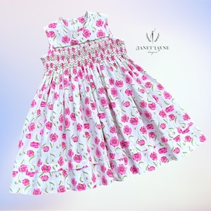 Smocked Dress - Hand Smocked Floral Dress - Smocked Pink Poppies Dress - Smocked Summer Dress - Smocked Dress Size 4