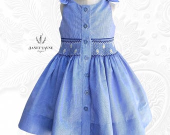 Smocked Blue Daisy Dress - Hand Smocked Sundress - Smocked & Embroidered Summer Dress - Smocked Easter Dress - Size 4 Smocked Dress