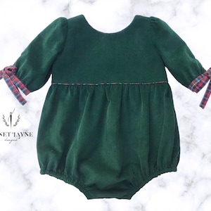 Green & Tartan geruite romper - geruite babyromper - jagersgroene corduroy romper - kerstbabyromper - feestjurk meisjes maat 2T