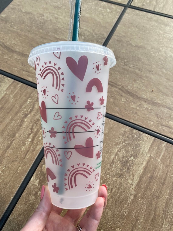 Color Changing Starbucks Cup  Full Wrap Hearts Starbucks Cold Cup