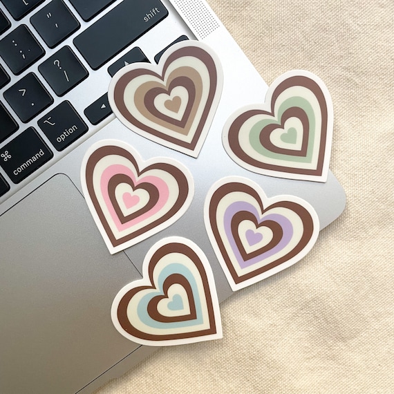 Colorful Brown Heart Stickers Trendy Design, Y2k, Aesthetic, Laptop Decal,  Teen, Love, Cute 