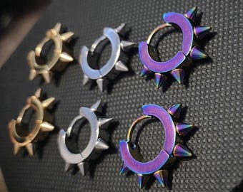 Spiked Huggie Hoop Earrings: Stainless Steel Punk Jewelry