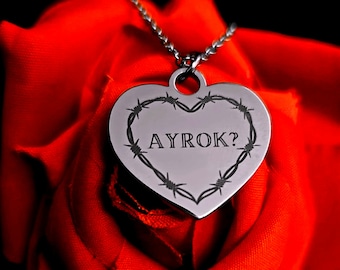 Laser Etched Heart Pendant: Stainless Steel Barbed Wire Necklace