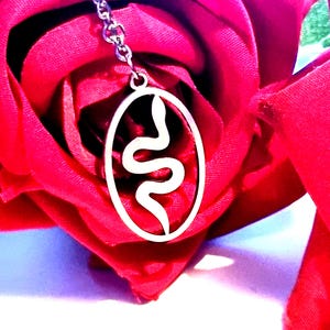 Serpent pendant necklace - snake - stainless steel - silver -