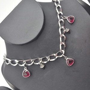 Ruby Gemstone Necklace: Stainless Steel Chain, Gothic Statement Piece