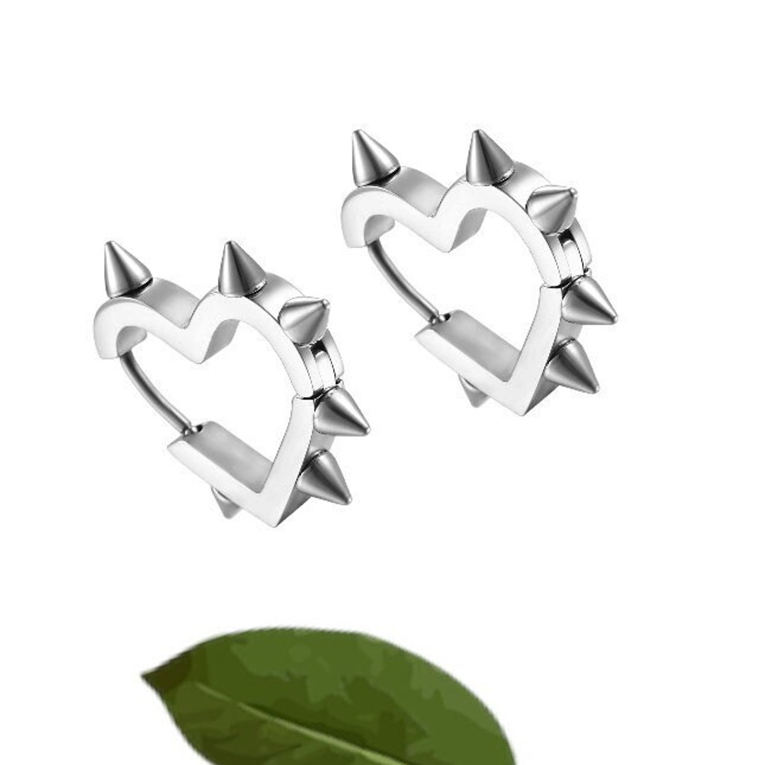 Spiked Heart Hoop Earrings: Stainless Steel Punk Goth Jewelry - Etsy Japan