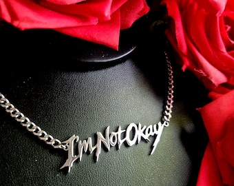 Collar de acero inoxidable Not Okay / Pieza de moda alternativa / Accesorio emo / Cadena tipo curb
