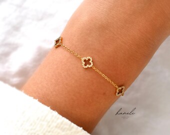 18K Gold Plated Stainless Steel Flower Clover Diamond Bracelet