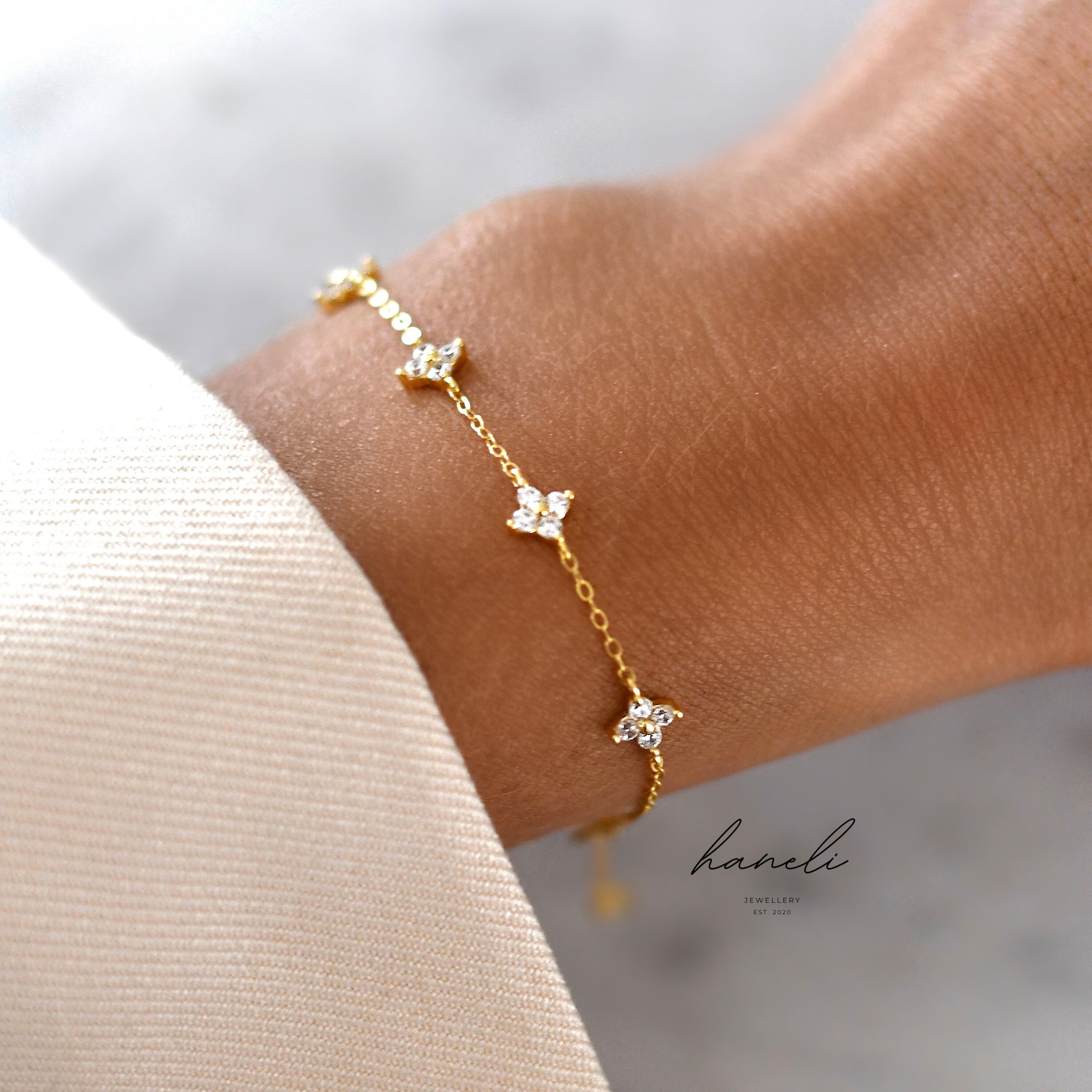 Bloody Mary　Ties Bracelet 絆　ギャランティーカード付き 14K Gold Plated Sterling Silver Multi Flower Clover Diamond