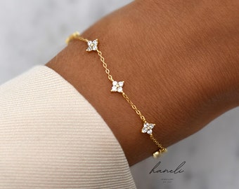 【ALDO】14Kプレート☆Bellaflora☆CZ☆花 チェーンブレスレット ブレスレット シルバー925 金属アレルギー対応 レディース