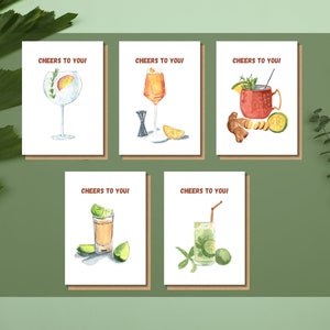 Salute a te! Set di 5 biglietti di auguri, Tequila, Moscow mule, gin tonic, aperol spritz, mojito, The cocktail collection