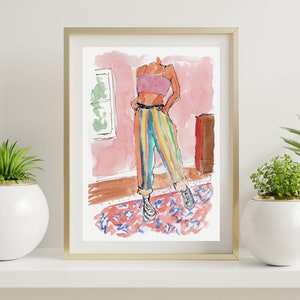 Illustrazione per ragazza alla moda, decorazioni per abiti colorati, decorazioni da parete OTD, regali per ragazze eleganti, decorazioni per il ritorno a scuola