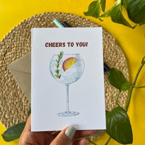 Cocktail Greeting Card – Cheers to You – Gin and Tonic Watercolor Drink Card –  Birthday Card – Watercolor Bar Art