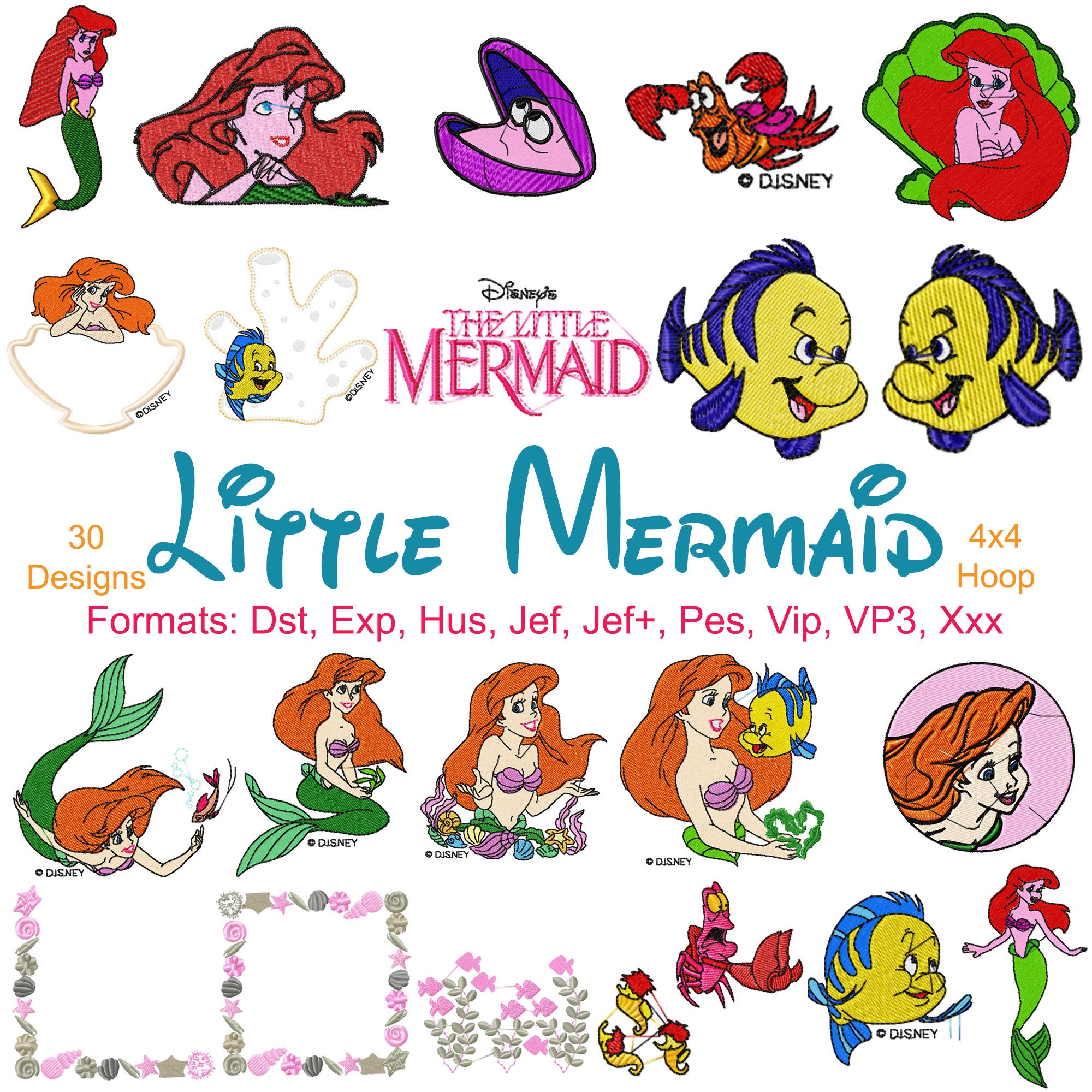 Little mermaid machine embroidery files 30 designs disney  etsy Little mermaid machine embroidery files 30 designs disney  etsy