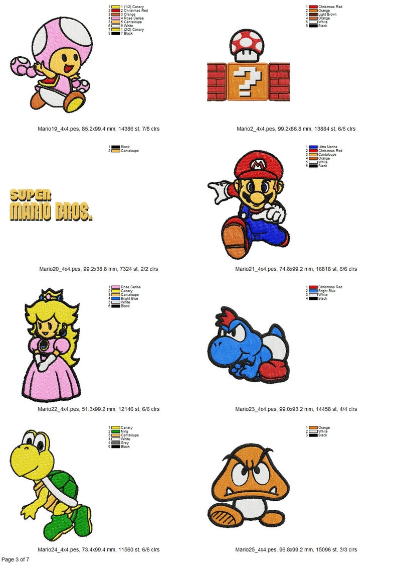 Super Mario Machine Embroidery Designs 56 Designs Mario | Etsy