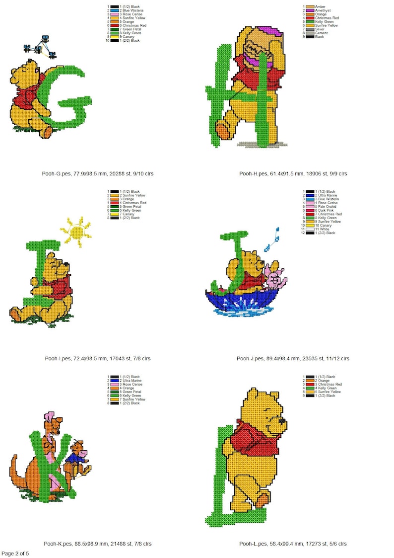 Winnie the Pooh Cross Stitch Alphabet Machine Embroidery 26 - Etsy