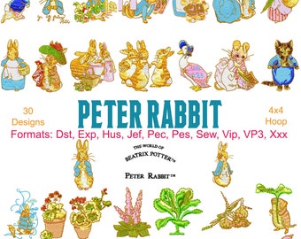 Peter Rabbit Machine Embroidery, 30 Designs, Beatrix Potter Embroidery, Storybook Embroidery, Flopsy, Mopsy, Benjamin Bunny,Instant Download