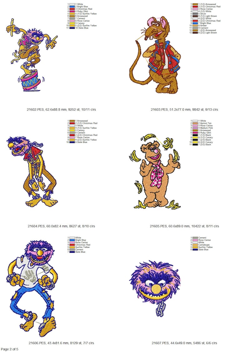 May include: Four embroidered designs featuring characters from Sesame Street. The designs include Cookie Monster, Elmo, Bert, and Ernie. The designs are in various colors, including blue, red, yellow, and green. The designs are approximately 60 x 80 mm in size.