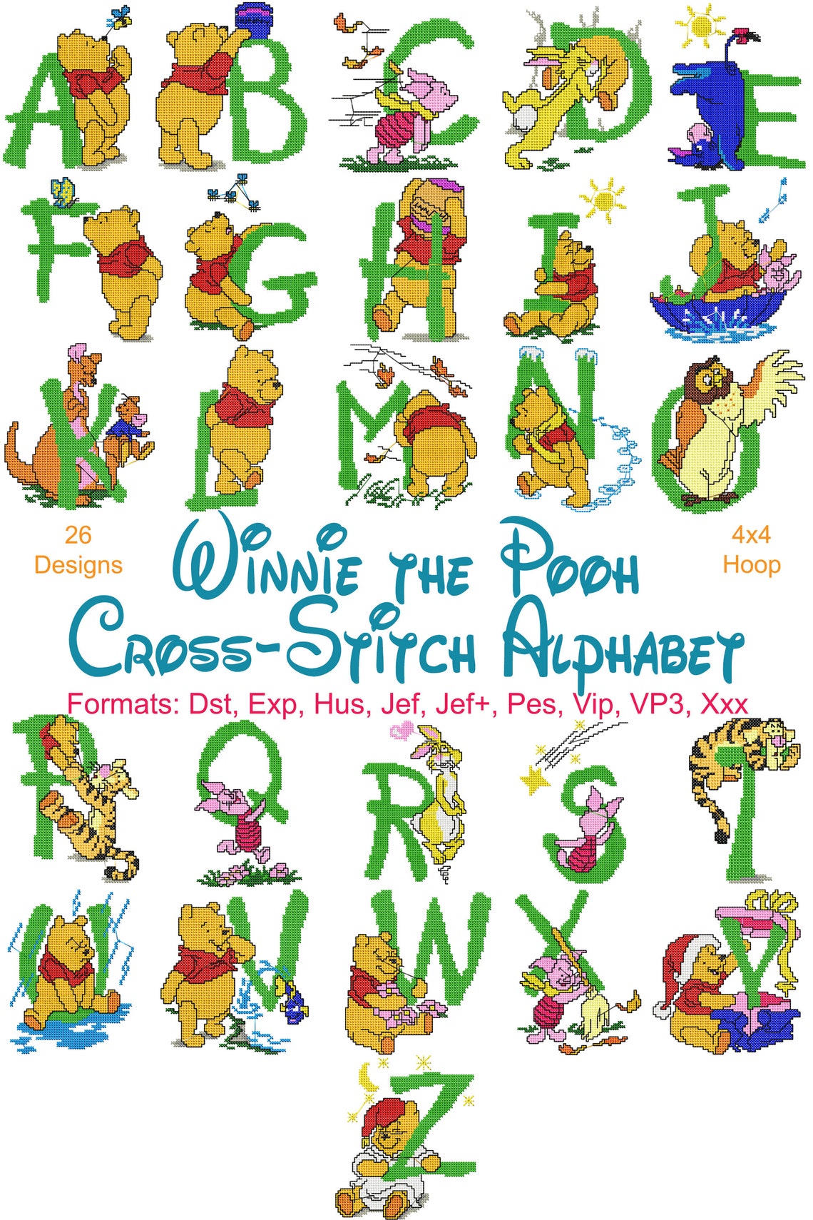 Winnie the Pooh Cross Stitch Alphabet Machine Embroidery 26 - Etsy